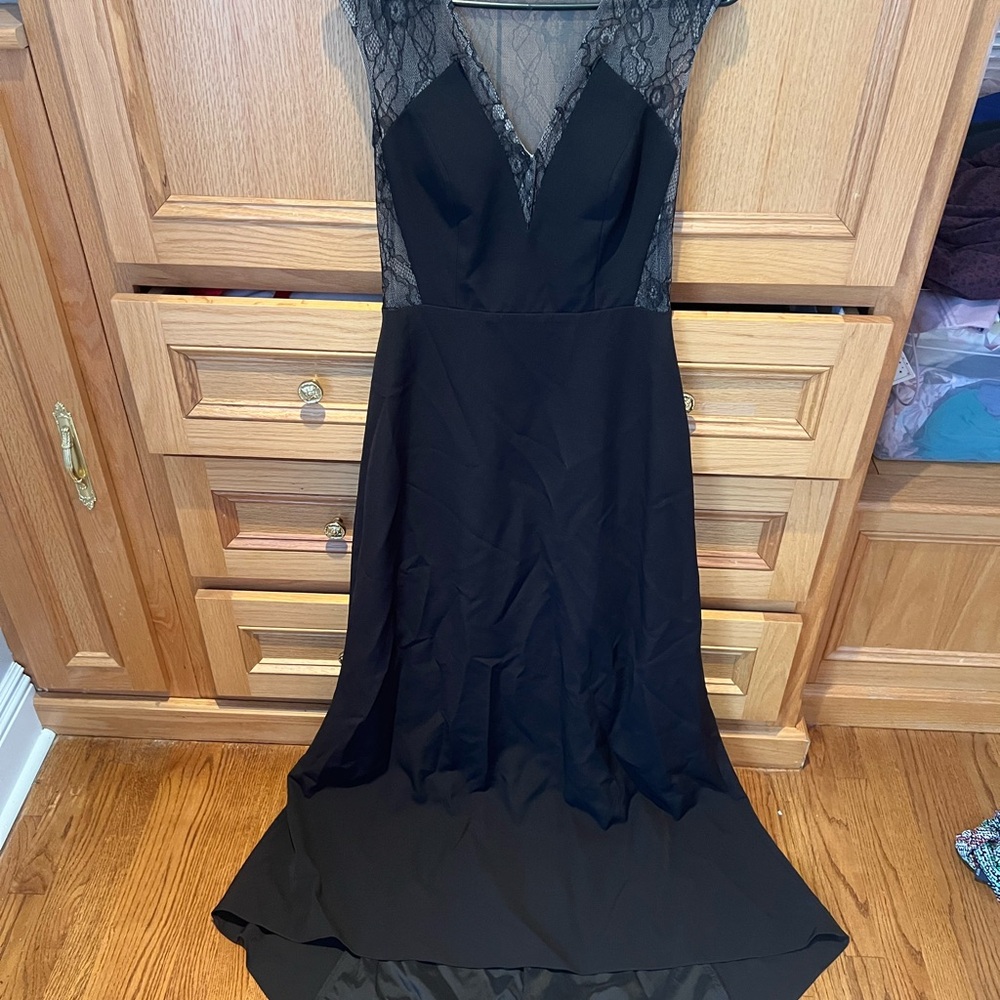 Aidan by Aidan Mattox Black High Low Lace Dress